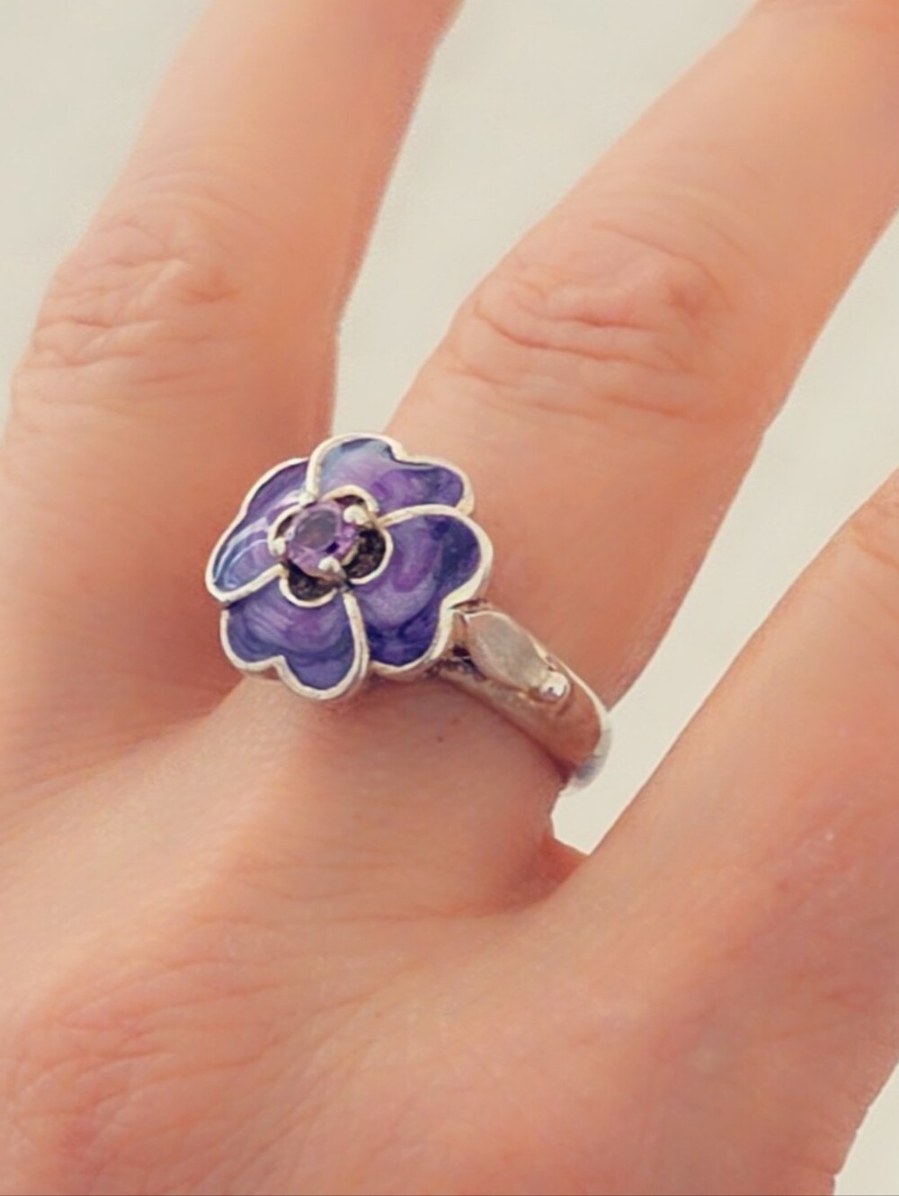 Estate Flower Amethyst Gemstone Ring Sterling Silver 925